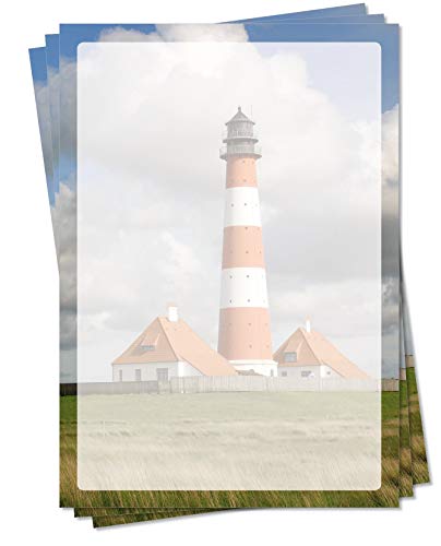 Motiv Briefpapier (Leuchtturm-5101, DIN A4, 25 Blatt) rot weißer Leuchtturm an der Nordsee Briefpapier (Westerhever Leuchtturm) von LYSCO