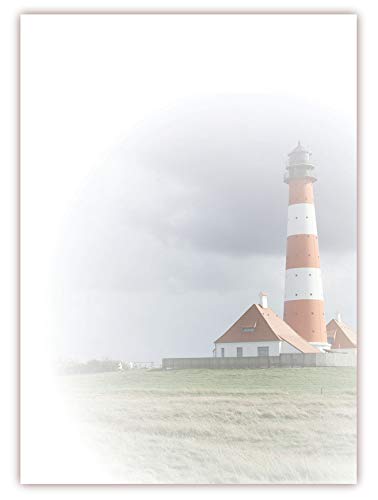 Motiv Briefpapier (Leuchtturm-5107, DIN A4, 100 Blatt) rot weißer Leuchtturm an der Nordsee Briefpapier (Westerhever Leuchtturm) von LYSCO