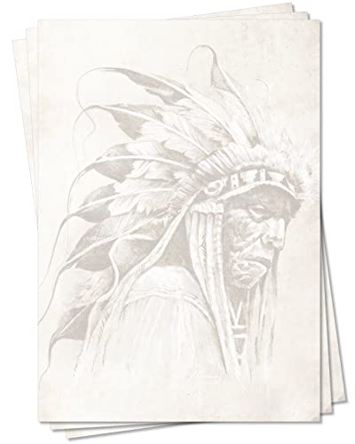 Motiv Briefpapier (MPA-5123, DIN A4, 25 Blatt) Indianer mit Fdernkopfschmuck Motivpapier Kunst Malerei Federn von LYSCO