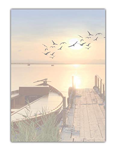 Motiv Briefpapier (MPA-5198, DIN A4, 25 Blatt) Motivpapier Steg am Meer mit Boot und Vögeln bei Sonnenschein von LYSCO