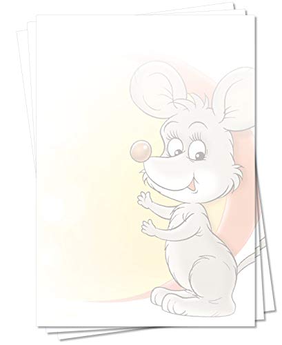 Motiv Briefpapier (Maus-5109, DIN A4, 25 Blatt) Maus Mäuse Käse Kinder Motivpapier von LYSCO