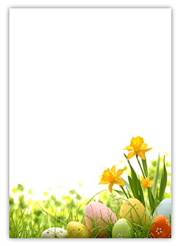 Motiv Briefpapier (Ostern-5023, DIN A4, 100 Blatt). Einseitig bedrucktes Briefpapier, sehr gut beschreibbar, Motivpapier für alle Drucker/Kopierer geeignet Motiv Ostern gelbe Narzissen Ostereier von LYSCO