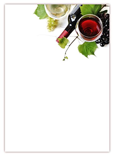 Motiv Briefpapier (Wein-5035, DIN A4, 100 Blatt). Einseitig bedrucktes Briefpapier, sehr gut beschreibbar, Motivpapier für alle Drucker/Kopierer geeignet Motiv Wein Weintrauben Weinglas von LYSCO