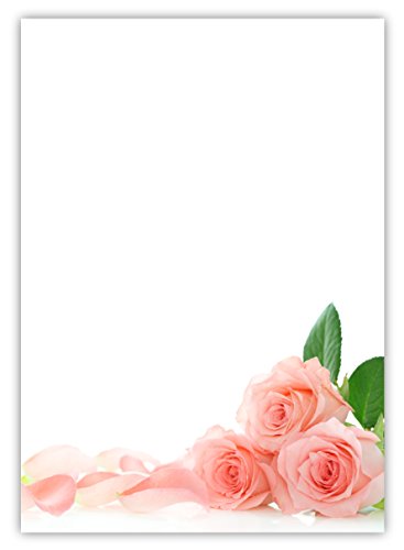 Motiv Briefpapier (rosa Rosen-5024, DIN A4, 25 Blatt). Einseitig bedrucktes Briefpapier, sehr gut beschreibbar, Motivpapier für alle Drucker/Kopierer geeignet Motiv rosa Rosen pink Blumen Rosenblüten von LYSCO