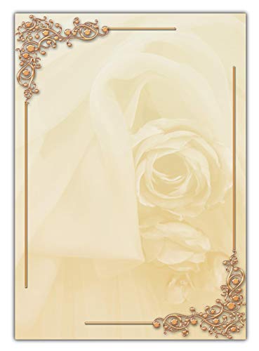 Motiv Briefpapier schöne beige Rosen mit Ornamenten (MPA-5191, DIN A4, 25 Blatt) Motivpapier Vintage Antik von LYSCO