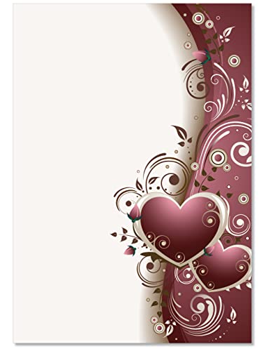 Motivpapier Briefpapier (Blumen-5088, DIN A4 100 Blatt) schöne rote Ranken mit Herzen von LYSCO
