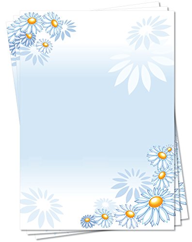 Motivpapier Briefpapier (Blumen-5161, DIN A4, 100 Blatt) - blau weiß gelbe Margeriten von LYSCO