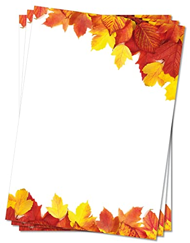 Motivpapier Briefpapier (Herbst-5063, DIN A4 25 Blatt) bunt gefärbte Herbst-Blätter in gelb-rot Ahorn- und Lindenblätter von LYSCO
