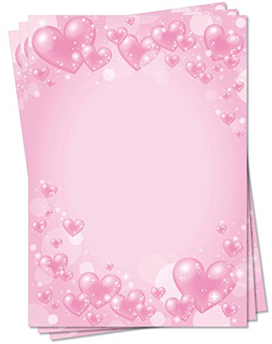 Motivpapier Briefpapier (Herzen-5159, DIN A4, 100 Blatt) - glitzernde rosa Herzen von LYSCO