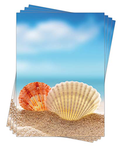 Motivpapier Briefpapier (Meer Strand-5185, DIN A4, 25 Blatt) schöner Sandstrand mit Jakobsmuscheln, Muscheln am Strand von LYSCO