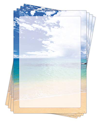 Motivpapier Briefpapier (Meer Strand-5186, DIN A4, 25 Blatt) schöner Sandstrand blaues Meer und Himmel mit Wolken von LYSCO