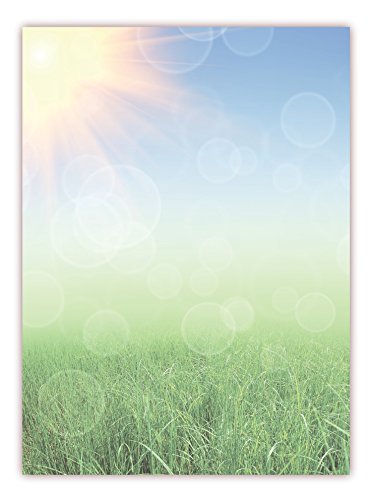 Motivpapier Briefpapier (Wiese-5168, DIN A4, 100 Blatt) - blauer Himmel strahlender Sonne und frische grüne Wiese von LYSCO