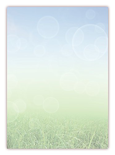 Motivpapier Briefpapier (Wiese-5169, DIN A4, 25 Blatt) - blauer Himmel strahlender Sonne und frische grüne Wiese von LYSCO
