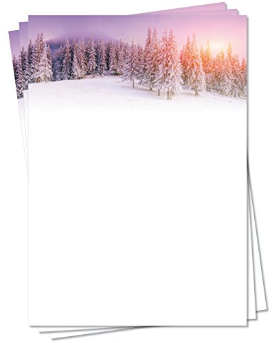 Motivpapier Briefpapier (Winter-5158, DIN A4, 25 Blatt) - tiefverschneite Winterlandschaft mit schneebedeckten Bäumen von LYSCO