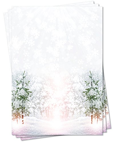 Motivpapier Briefpapier (Winter-5162, DIN A4, 100 Blatt) - tiefverschneite Winterlandschaft mit schneebedeckten Bäumen von LYSCO