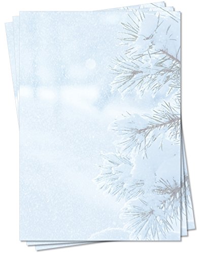 Motivpapier Briefpapier (Winter-5163, DIN A4, 25 Blatt) - tiefverschneite Winterlandschaft mit schneebedeckten Bäumen und dichtem Schneefall von LYSCO