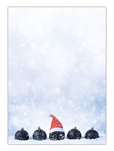 Motivpapier Briefpapier Weihnachten (MPA-5248, DIN A4, 25 Blatt) schwarze Kugeln im Schnee mit Zipfelmütze von LYSCO