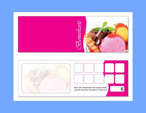 Premium Bonuskarten-Set (100 Stück) Bonuskarten mit 10 Stempelfeldern Eis Bonuskarten, Kaffee Treuekarten, Eiscafé Kundenkarten passend für vielfältige Bereiche im Gastronomie und Hotelgewerbe, Eisdiele von LYSCO