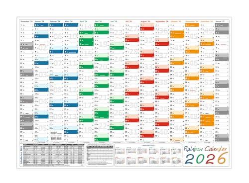 Rainbow Wandkalender Wandplaner 2026 gefaltet DIN A1 Format (594 x 841 mm) mit 14 Monaten von LYSCO