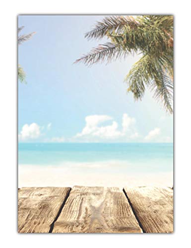 Strand Motiv Briefpapier (MPA-5196, DIN A4, 25 Blatt) Motivpapier schöner Sandstrand blaues Meer, Himmel Wolken und Palmen von LYSCO