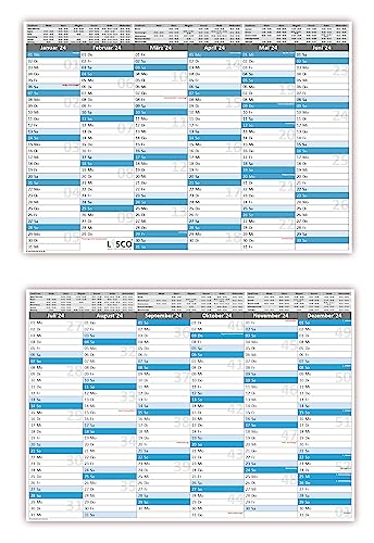 Tafelkalender DIN A4 2024 (5 Stück) Format (210 x 297 mm) 300g BD Papier, sehr gut beschreibbar + Ferientermine aller Bundesländer von LYSCO