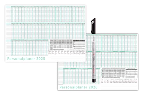 Urlaubsplaner/Personalplaner 2025 + 2026 nass abwischbar mit Folienkaschierung plus Folienstift - DIN B2 Format (700 x 500mm) 22 Mitarbeiter Januar bis März Folgejahr mit Schulferien (gerollt!) von LYSCO