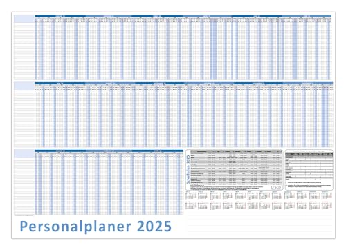 Urlaubsplaner/Personalplaner 2025 DIN B1 Format (1000 x 700 mm) für bis zu 22 Mitarbeiter Januar 2025 bis März 2026 mit Schulferien (gerollt!) von LYSCO