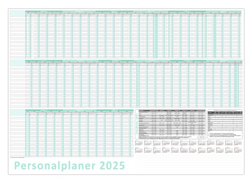 Urlaubsplaner/Personalplaner 2025 DIN B2 nass abwischbar Format (500 x 700 mm) für bis zu 22 Mitarbeiter Januar Kalenderjahr bis März Folgejahr mit Schulferien (gerollt!) von LYSCO