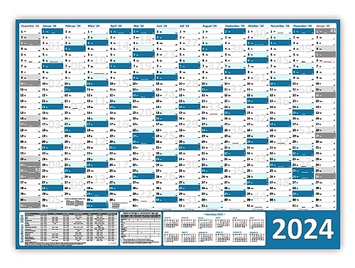 Wandkalender/Wandplaner 2024 blau (gerollt) DIN A0 Format (841 x 1189 mm) 14 Monate, komplette Jahresvorschau Folgejahr und Ferientermine/Feiertage aller Bundesländer von LYSCO