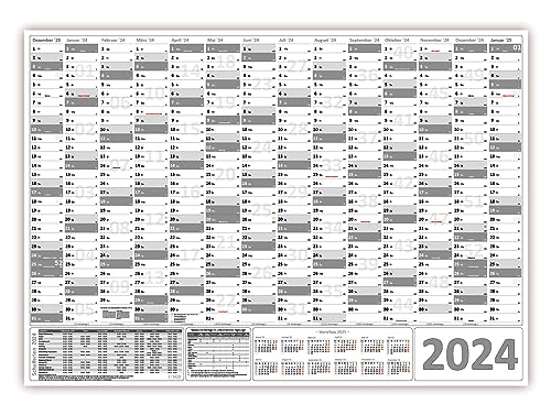 Wandkalender/Wandplaner 2024 grau (gerollt) DIN A0 Format (841 x 1189 mm) 14 Monate, komplette Jahresvorschau Folgejahr und Ferientermine/Feiertage aller Bundesländer von LYSCO