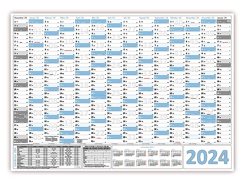 Wandkalender/Wandplaner 2024 hellblau (gerollt) DIN A0 Format (841 x 1189 mm) 14 Monate, komplette Jahresvorschau Folgejahr und Ferientermine/Feiertage aller Bundesländer von LYSCO