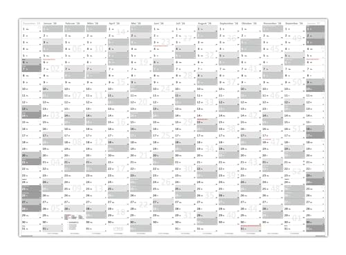 Wandkalender/Wandplaner 2026 (grau2) - gerollt - DIN A1 Format (594 x 841 mm) mit 14 Monaten von LYSCO