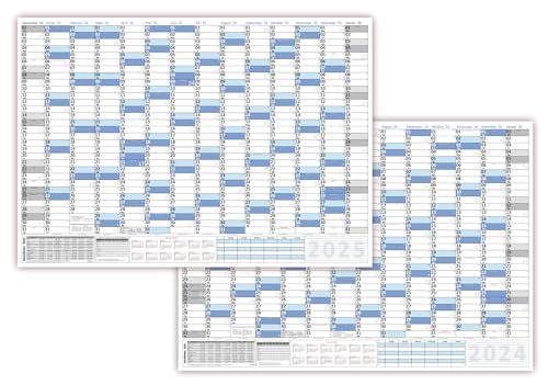 XL Wandkalender DIN A1 2024 + 2025 blau, nass abwischbar Format 84 x 59cm Jahresplaner Wandplaner gerollt von LYSCO