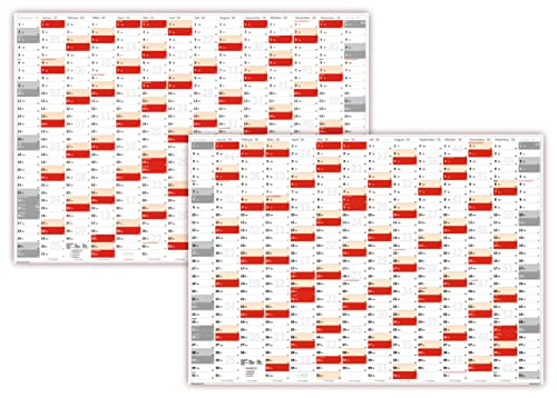 XXL Wandkalender DIN A0 2024 + 2025 (rot2) große Tageskästchen (Kalender werden gerollt versendet) von LYSCO