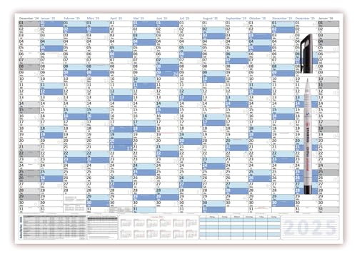 XXL Wandkalender DIN B1 2025 blau, nass abwischbar + Folienstift Format 100 x 70cm Jahresplaner Wandplaner gerollt von LYSCO