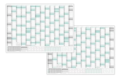 XXXL Wandkalender 2025 + 2026 - Sehr groß im DIN B0 Format (1,4 x 1,0 m) mit extra großen Tageskästchen, Schulferien, Jahresvorschau Folgejahr (gerollt) Farbe türkis von LYSCO
