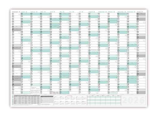 XXXL Wandkalender 2026 - Sehr groß im DIN B0 Format (1,4 x 1,0 m) mit extra großen Tageskästchen, Schulferien, Jahresvorschau Folgejahr (gerollt) Farbe türkis von LYSCO