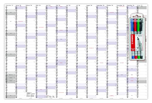XXXL Wandkalender Special A0 2024 nass abwischbar inkl. Stifteset vierfarbig (Format 120 x 80cm) Jahresplaner Wandplaner gerollt mit extra großen Tageskästchen von LYSCO