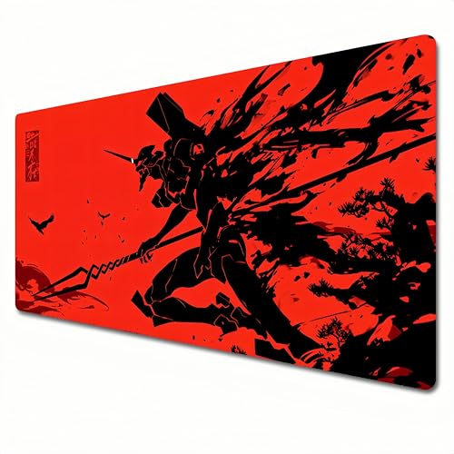 LYSSJBH Neon Genesis Evangelion Mauspad, XXL, schwarz und rot, großes Anime-Mauspad, 900 x 400, geeignet für Heimbüro, genähte Kanten und Schreibtischunterlage. EVA-01 (A01) von LYSSJBH