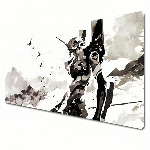 LYSSJBH Neon Genesis Evangelion Mauspad, XXL, schwarz-weiß, Anime-Mauspad, 900 x 400 cm, geeignet für Heimbüro, genähte Kanten und Schreibtischunterlage. EVA-01 (A04) von LYSSJBH