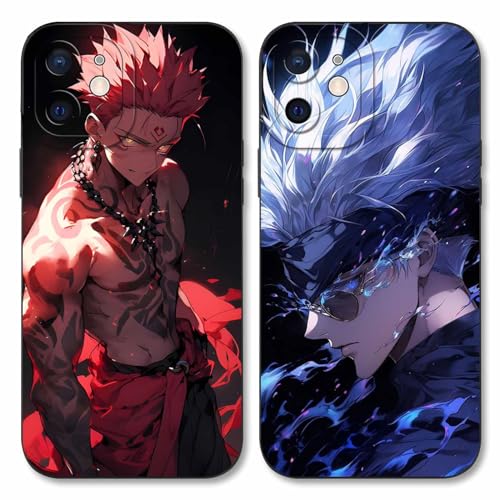 2 Stück Handyhülle für Apple iPhone 12 Hülle 6.1'', Anime Motiv Jujutsu Kaisen Gojo Satoru Itadori Yuji Manga Muster Schutzhülle Jungs Case Schutz der Linse Design Silikon Cover Stoßfest, Schwarz1 von LYUBFDC