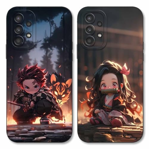 2 Stück Handyhülle für Samsung Galaxy A13 4G Hülle 6.6'', Anime Motiv Demon Slayer Kamado Nezuko Tanjirou Manga Muster Schutzhülle Jungs Case Schutz der Linse Design Silikon Cover Stoßfest, Schwarz1 von LYUBFDC