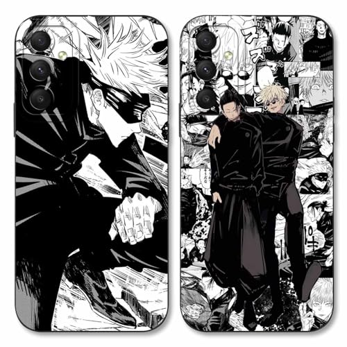 2 Stück Handyhülle für Samsung Galaxy A34 5G Hülle 6.5'', Anime Motiv Jujutsu Kaisen Gojo Satoru Itadori Yuji Manga Muster Schutzhülle Jungs Case Schutz der Linse Design Cover Stoßfest, Schwarz1 von LYUBFDC