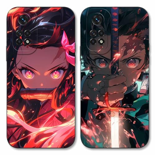 LYUBFDC 2 Stück Handyhülle für Xiaomi Redmi Note 11S(4G)/ Note 11 Hülle 6.43'', Anime Motiv Kamado Nezuko Tanjirou Manga Muster Schutzhülle Case Schutz der Linse Design Cover Stoßfest, Schwarz1 von LYUBFDC