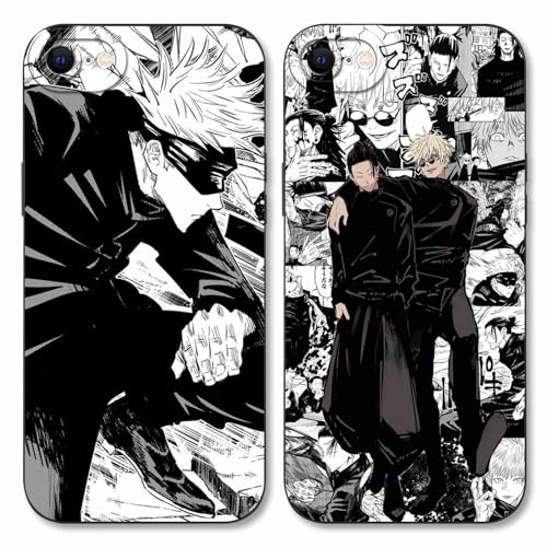 2 Stück Handyhülle für iPhone 7/iPhone 8/iPhone SE 2022/2020 Hülle 4.7'', Anime Jujutsu Kaisen Gojo Satoru Itadori Yuji Manga Muster Schutzhülle Case Schutz der Linse Design Cover Stoßfest, Schwarz1 von LYUBFDC