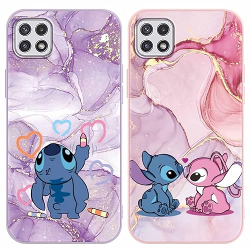 [2 Stück] Marmor Handyhülle für Samsung Galaxy A22 5G Hülle 6,6",Cartonn Stitch Niedlich Anime Muster Design Weich Silikon Handyhülle Flexible TPU Bumper Schutzhülle Kratzfest Stoßfest Case,Kawaii von LYUBFDC