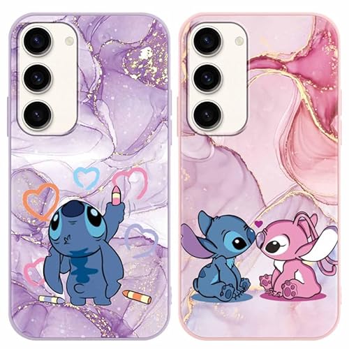 [2 Stück] Marmor Handyhülle für Samsung Galaxy S23 5G Hülle 6,1",Cartonn Stitch Niedlich Anime Muster Design Weich Silikon Handyhülle Flexible TPU Bumper Schutzhülle Kratzfest Stoßfest Case,Kawaii von LYUBFDC