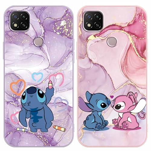 [2 Stück] Marmor Handyhülle für Xiaomi Redmi 9C/Redmi 9C NFC Hülle 6,53",Cartonn Stitch Cute Anime Muster Design Silikon Handyhülle Flexible TPU Bumper Schutzhülle Kratzfest Stoßfest Case,Kawaii von LYUBFDC