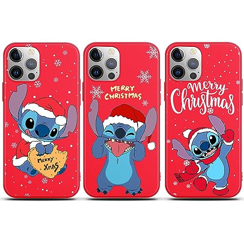 [3 Pack] Weihnachten Handyhülle für Apple iPhone 15 Hülle 6.1",Niedliche Stitch Xmas Christmas Schneeflocken Muster, TPU Silikonhülle Weihnachtliche Design Christmas Schutzhülle,Rot von LYUBFDC
