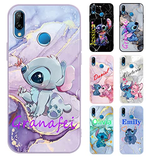 Cartoon Personalisierte Handyhülle für Huawei P20 Lite Hülle 5,84",Marmor Personalisierte mit Text Name Individuelle Schutzhülle, Karikatur mit Stitch Kawaii Motiv Custom Weiche Silikon Case von LYUBFDC